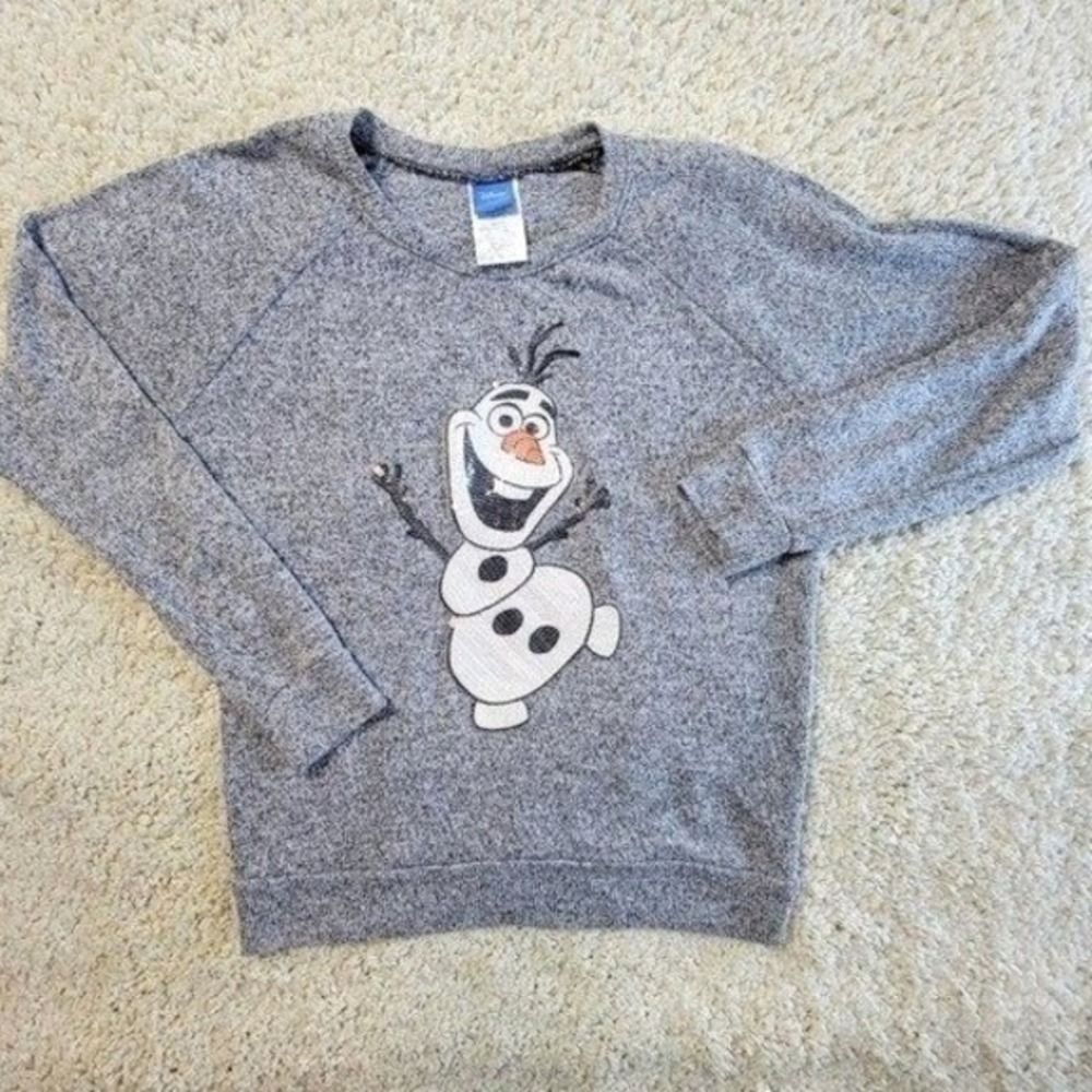 Disney Frozen Olaf Sequin Gray Heather Raglan‎ Sweatshirt Large